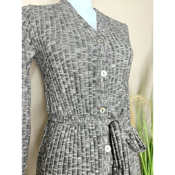 Michael Stars Duster Rib Cardigan Sleek Midi Dress Luxe Jasper Gray S Waist Tie - Picture 5 of 9